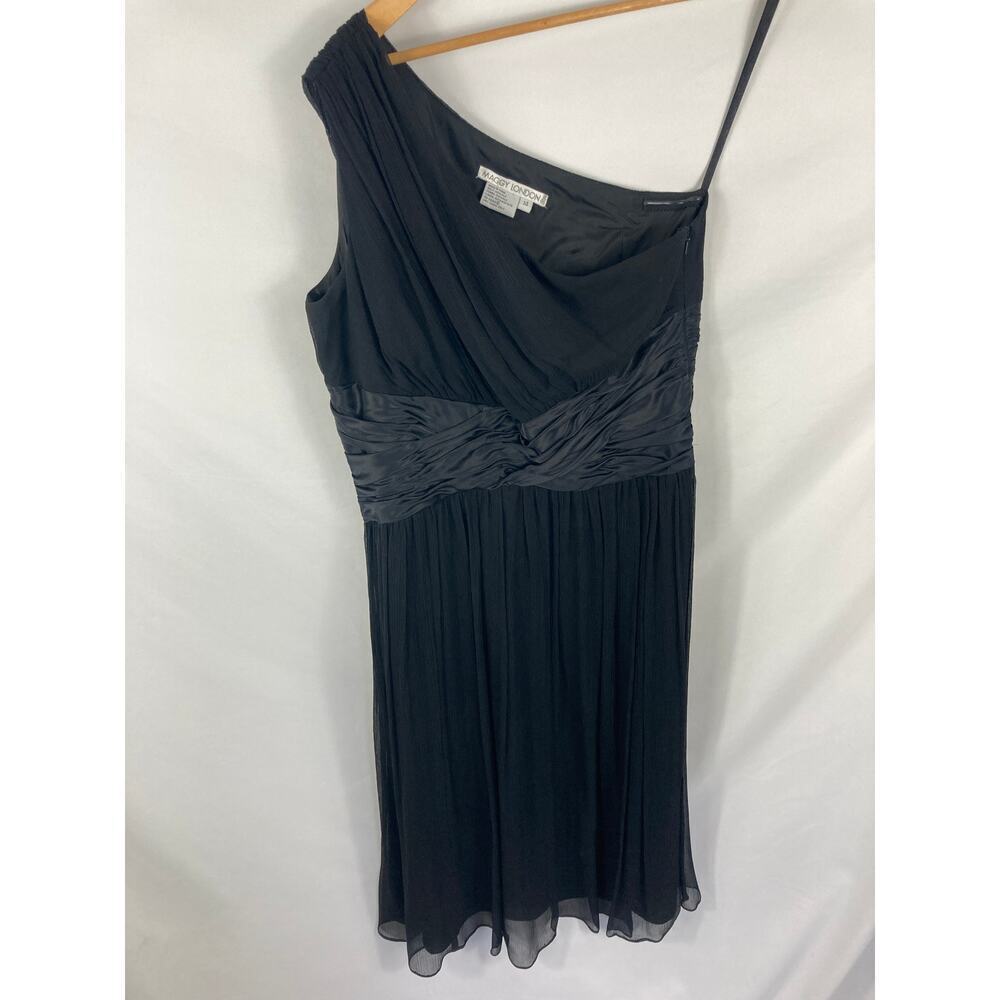 Maggy London Vintage One Shoulder 100% Silk Black Flowy Formal Dress Size S/M